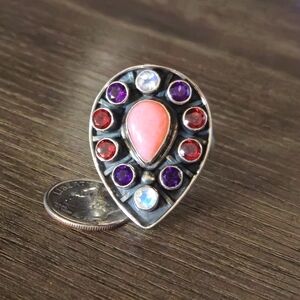 NICKY BUTLER 925 Sterling Silver Designer Pink Opal Garnet Amethyst Ring Size 11
